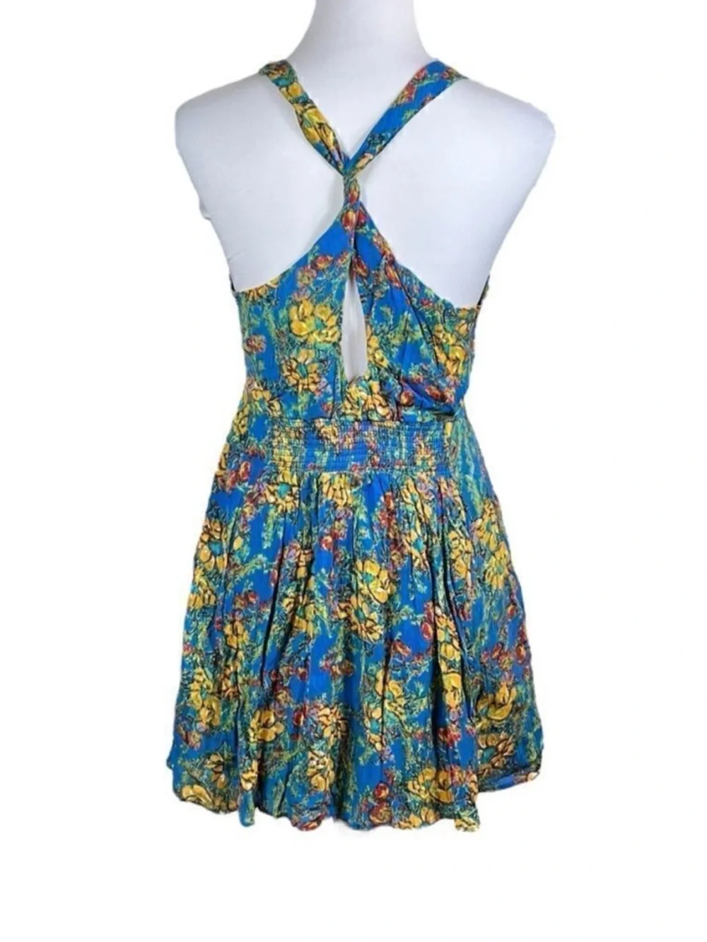 Free People‎ Blue Floral Smocked Dress, Size S, NWT